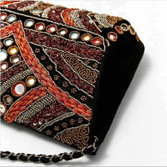 Zara Embroidered Black Velvet Moroccan Multicolor Bag with chain strap - Picture 2 of 6
